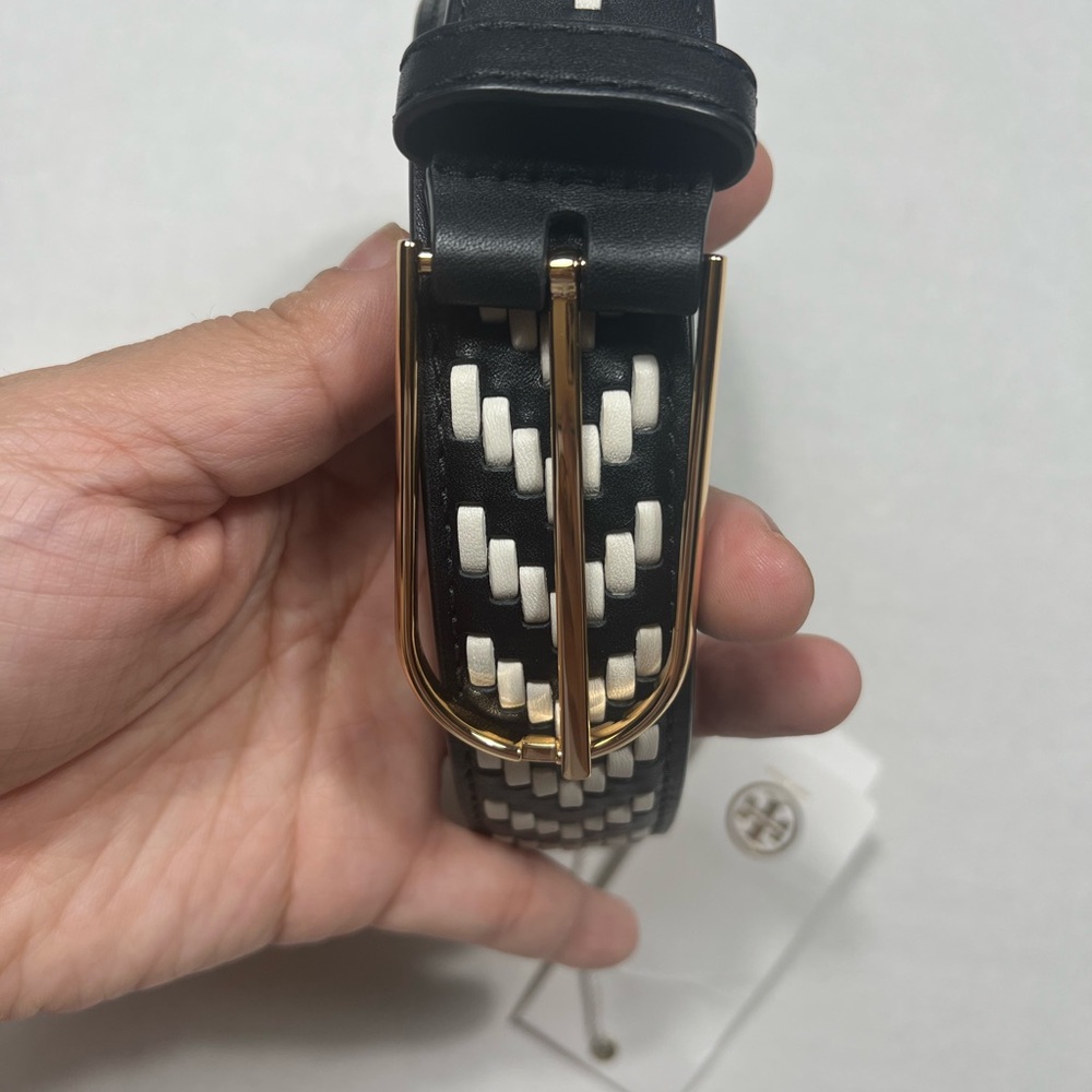 Tory Burch Black And White Woven Chevron Pattern Belt/Strap